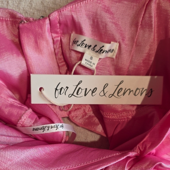 NWT FOR LOVE AND LEMONS JUDITH PINK SATIN CROPPED BLOUSE TOP SIZE S - Picture 7 of 8